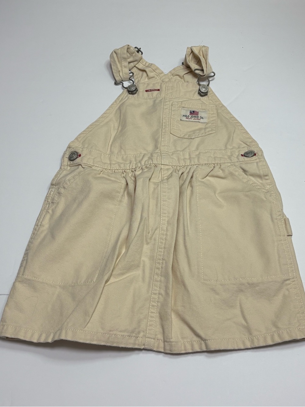 Polo Jeans Co Ralph Lauren Toddler 3T Overall Dress Cream Khaki Canvas